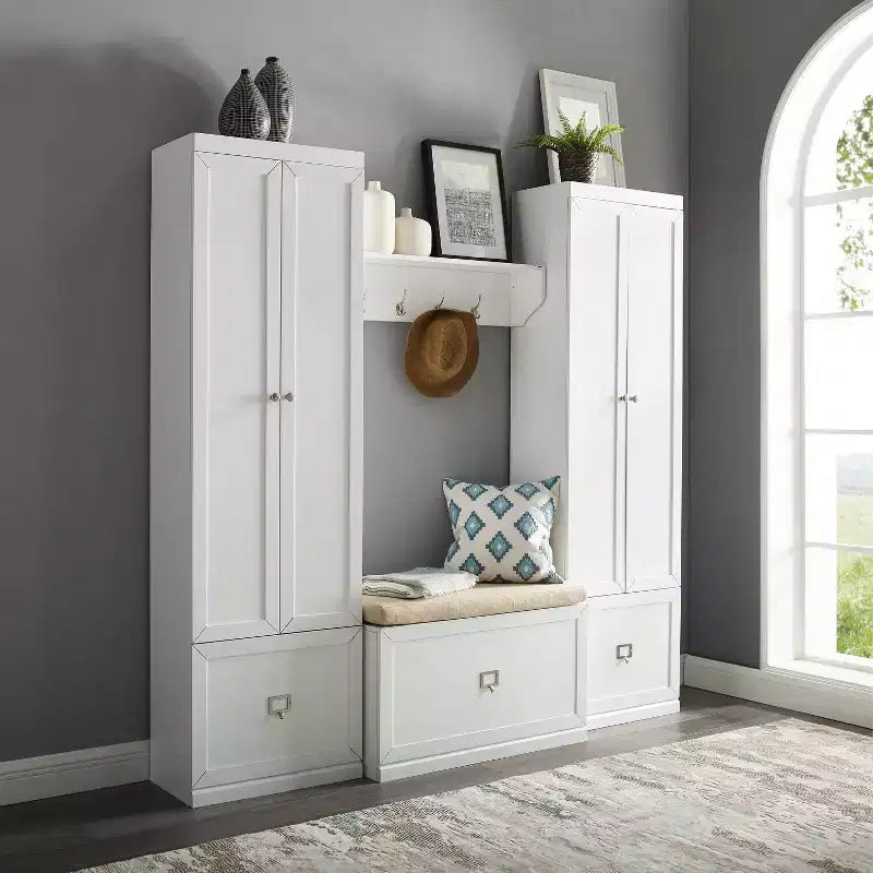 Set organizer ingresso 4 pezzi con panca, mensola, 2 armadietti e appendiabiti