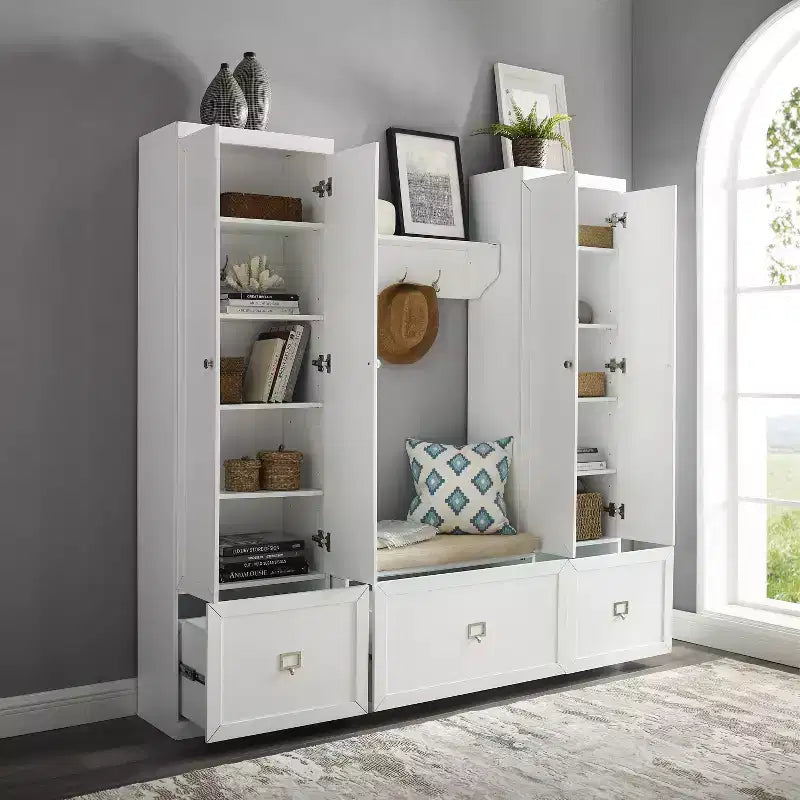 Set organizer ingresso 4 pezzi con panca, mensola, 2 armadietti e appendiabiti