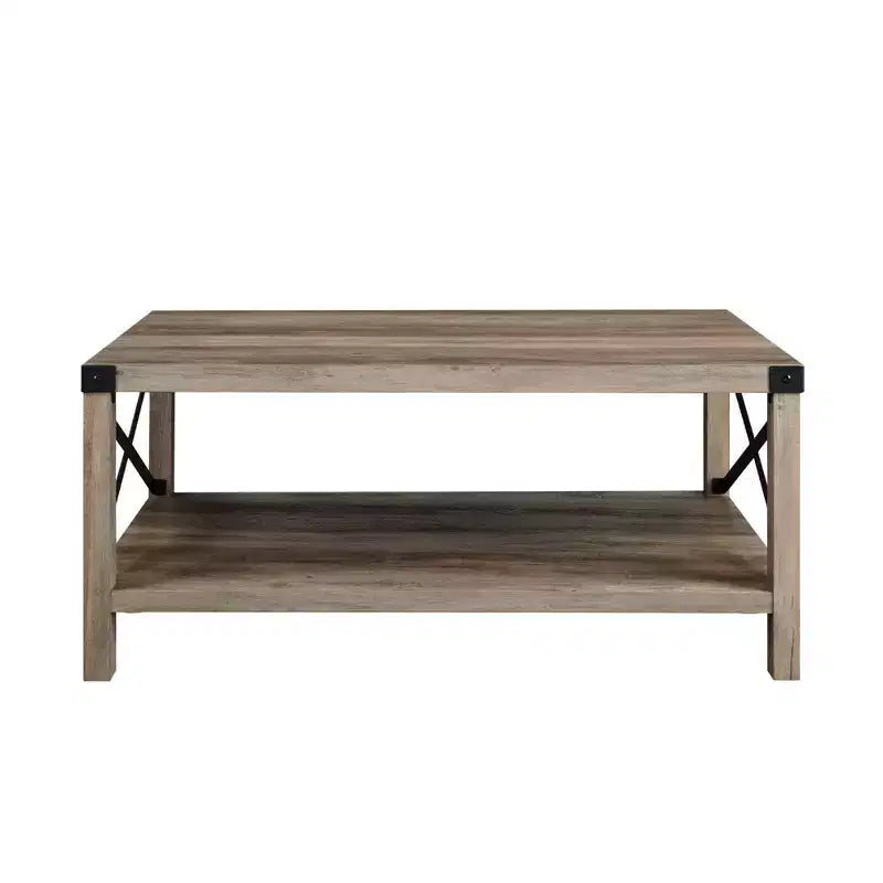 Tavolino da Caffè Industriale Rustico con Base a X, Legno Invecchiato e Metallo, Complemento d'Arredo per Soggiorno