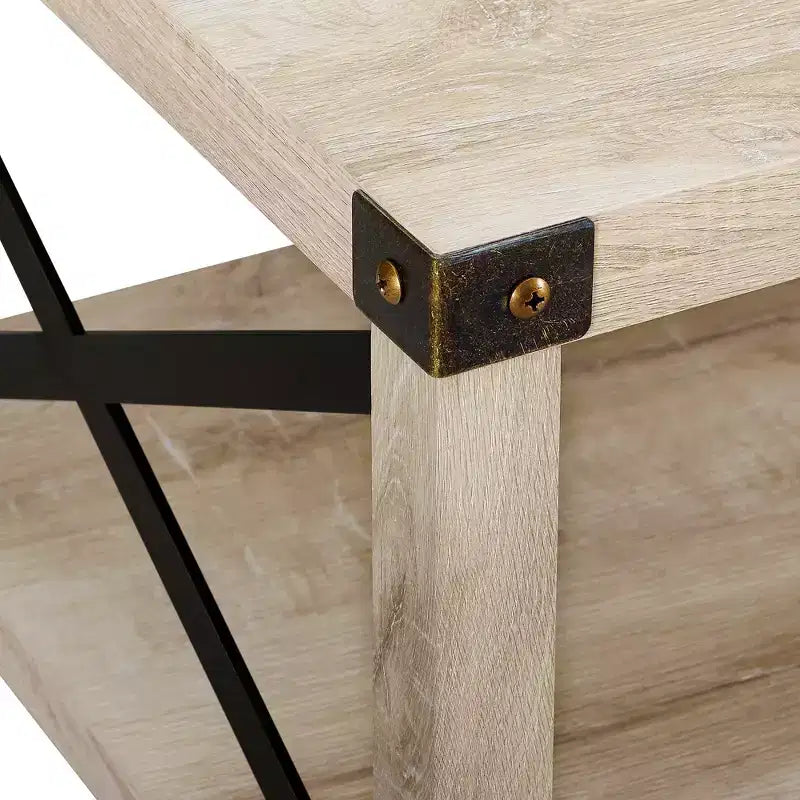 Tavolino da Caffè Industriale Rustico con Base a X, Legno Invecchiato e Metallo, Complemento d'Arredo per Soggiorno
