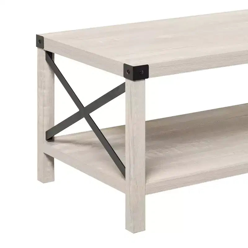 Tavolino da Caffè Industriale Rustico con Base a X, Legno Invecchiato e Metallo, Complemento d'Arredo per Soggiorno