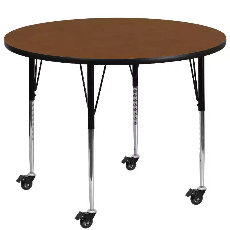 Tavolo per attività rotondo mobile da 42" con gambe regolabili in altezza, piano in laminato HP
