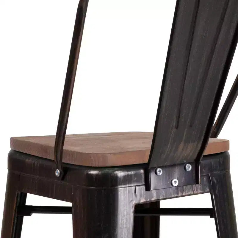 Sgabello da bar in metallo da 30" con schienale e seduta quadrata in legno, sgabello da cucina altezza bar