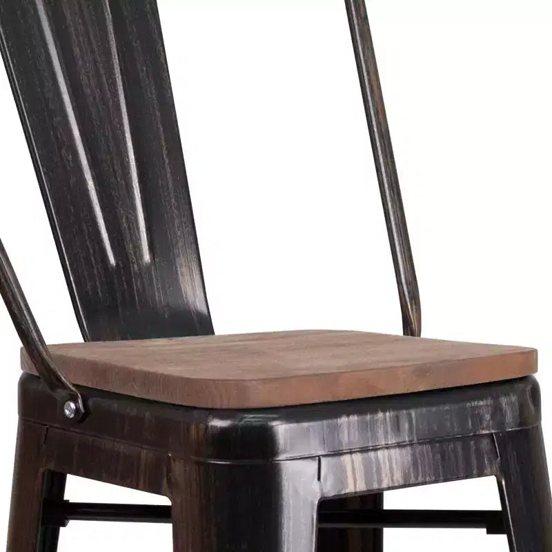 Sgabello da bar in metallo da 30" con schienale e seduta quadrata in legno, sgabello da cucina altezza bar