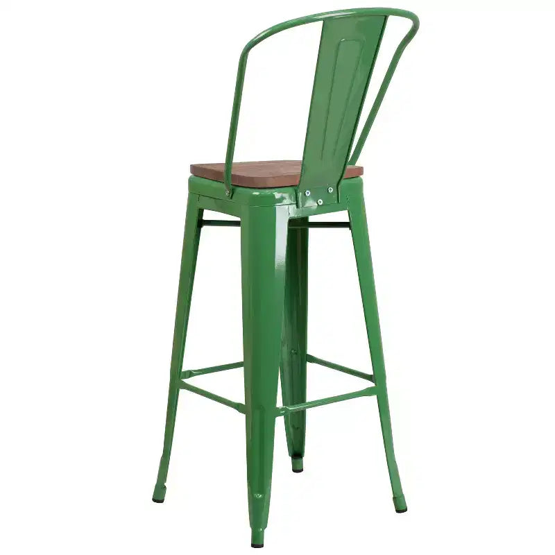 Sgabello da bar in metallo da 30" con schienale e seduta quadrata in legno, sgabello da cucina altezza bar