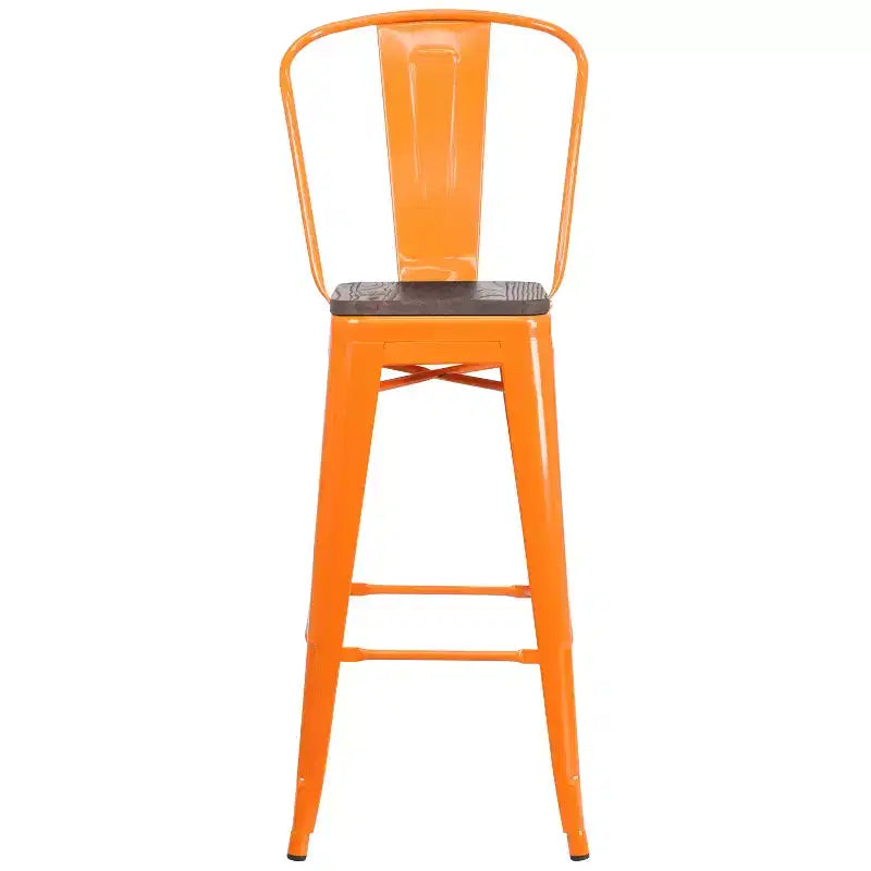 Sgabello da bar in metallo da 30" con schienale e seduta quadrata in legno, sgabello da cucina altezza bar