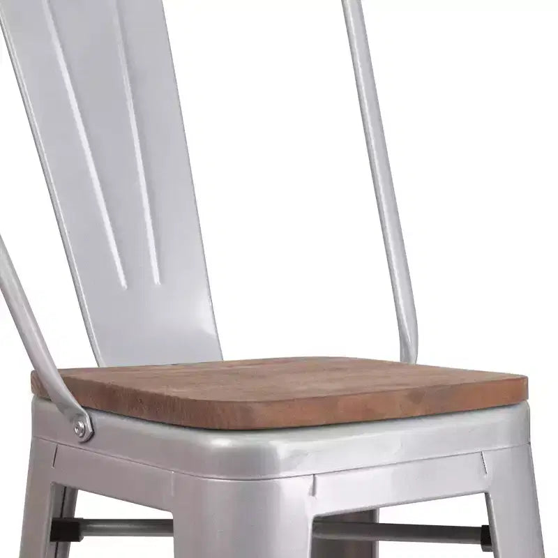 Sgabello da bar in metallo da 30" con schienale e seduta quadrata in legno, sgabello da cucina altezza bar