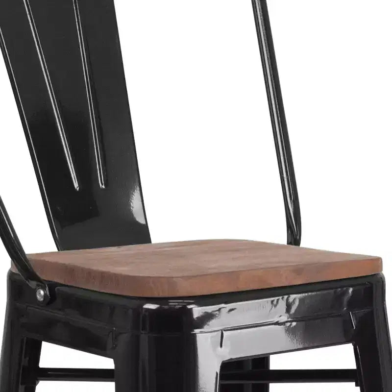 Sgabello da bar in metallo da 30" con schienale e seduta quadrata in legno, sgabello da cucina altezza bar