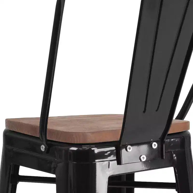 Sgabello da bar in metallo da 30" con schienale e seduta quadrata in legno, sgabello da cucina altezza bar