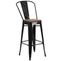 Emma and Oliver 30H Metal Dining Barstool with Back and Square Wood Seat
