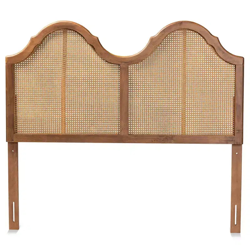 Testiera ad arco vintage in legno e rattan sintetico, finitura noce, accento per camera da letto