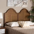 Testiera ad arco vintage in legno e rattan sintetico, finitura noce, accento per camera da letto