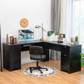 Scrivania angolare a L per computer, postazione di lavoro e studio con cassetti, nero/marrone