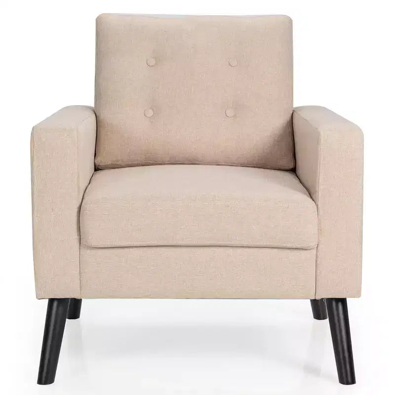 Poltrona moderna in tessuto trapuntato con gambe in legno di caucciù, poltrona singola, blu/beige/grigio