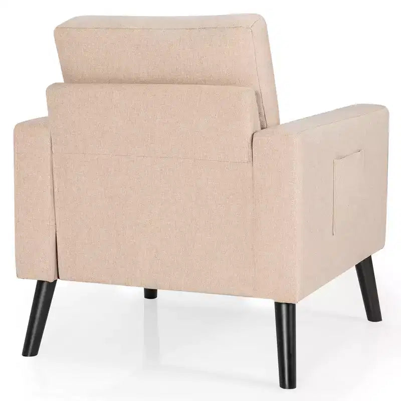 Poltrona moderna in tessuto trapuntato con gambe in legno di caucciù, poltrona singola, blu/beige/grigio