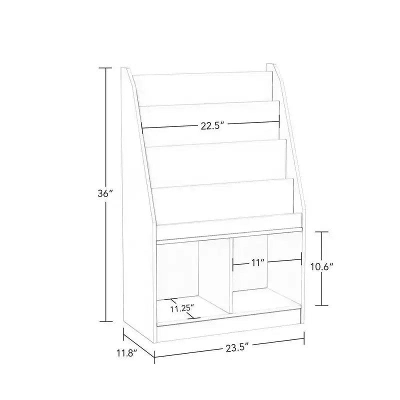 Libreria per Bambini e Organizer per Giocattoli con 4 Ripiani per Libri, 2 Scomparti e 2 Contenitori in Tessuto, Bianco