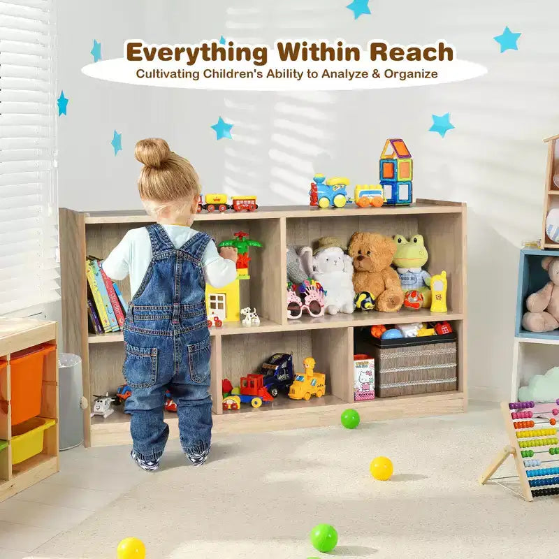Armadio portaoggetti a 5 cubi per bambini con libreria in legno a 2 ripiani, naturale, organizer per sala giochi