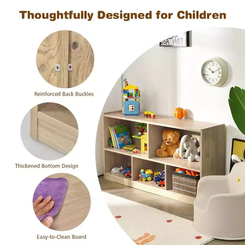 Armadio portaoggetti a 5 cubi per bambini con libreria in legno a 2 ripiani, naturale, organizer per sala giochi