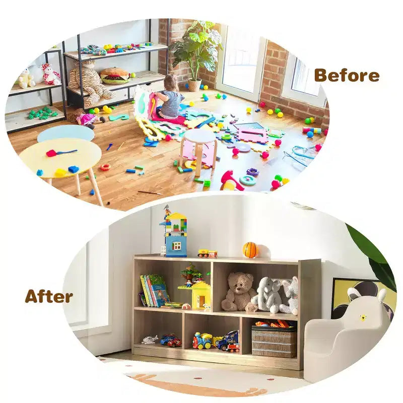 Armadio portaoggetti a 5 cubi per bambini con libreria in legno a 2 ripiani, naturale, organizer per sala giochi