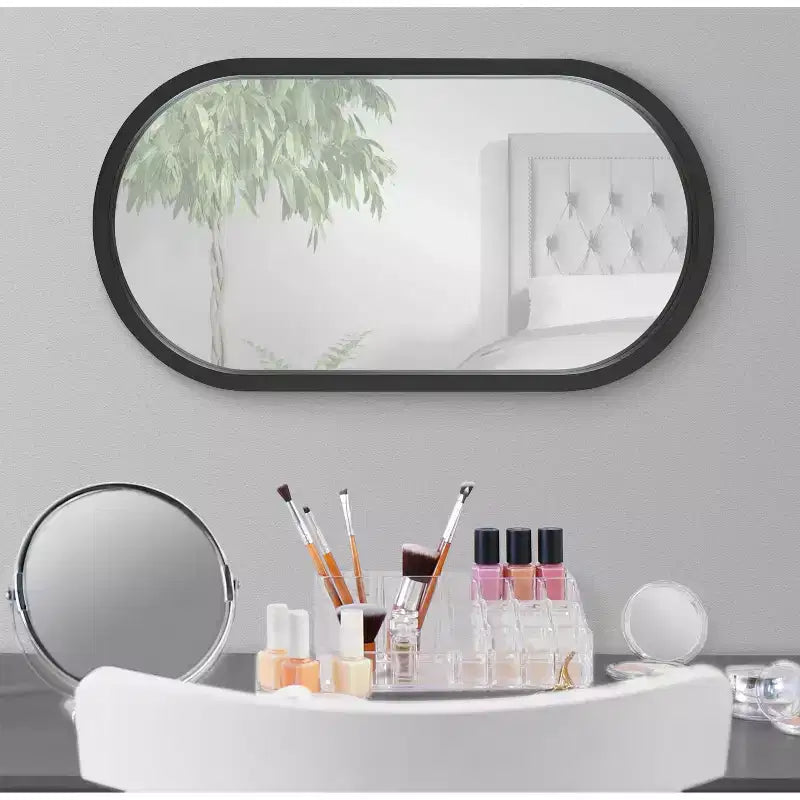 Specchio Ovale da Parete con Cornice in Legno, Specchio Decorativo d'Accento per Bagno, Camera da Letto e Ingresso