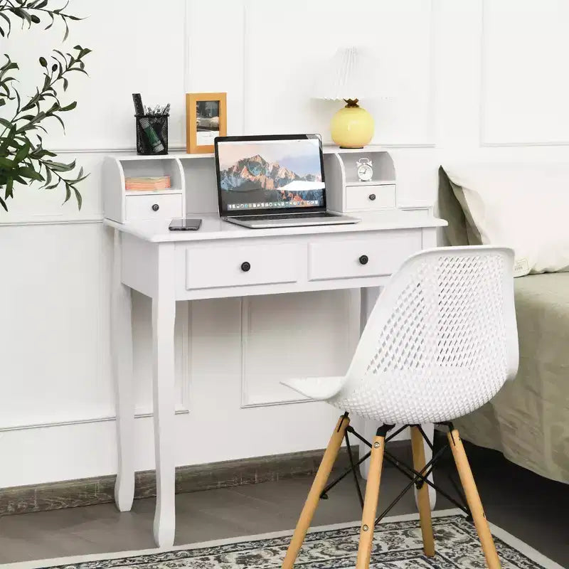 Scrivania angolare a L per computer con cassetti, postazione di lavoro/studio, Nero / Marrone