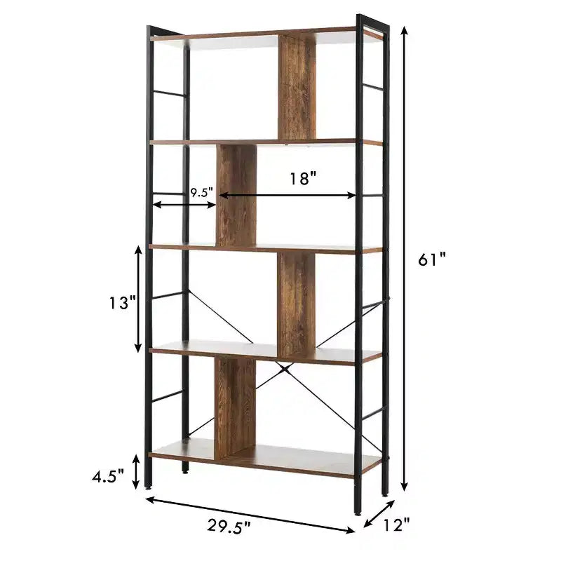 Libreria industriale a 4 ripiani, Scaffale portaoggetti da terra, Scaffali aperti