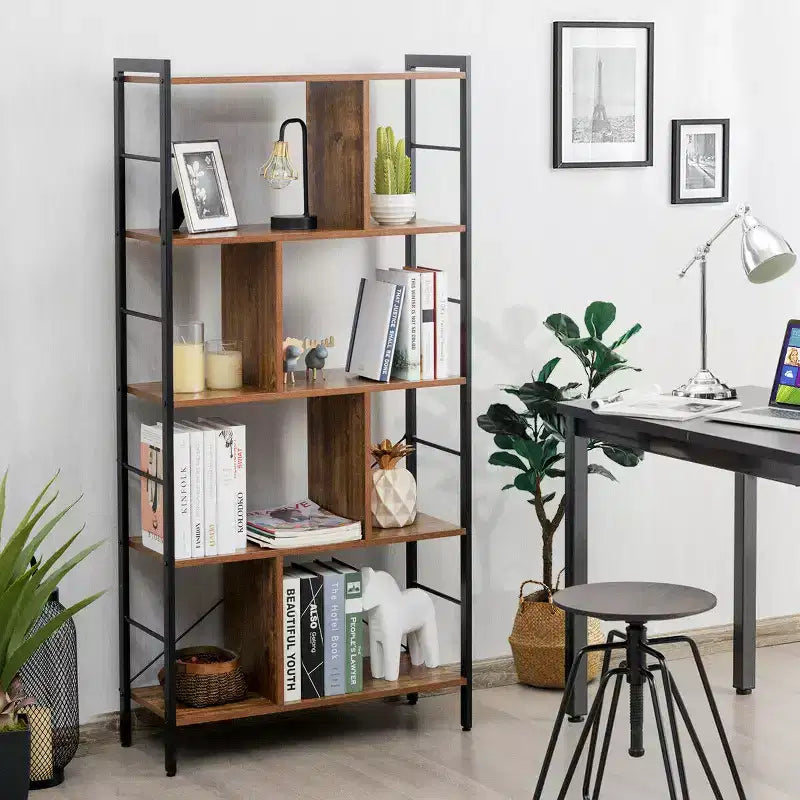 Libreria industriale a 4 ripiani, Scaffale portaoggetti da terra, Scaffali aperti