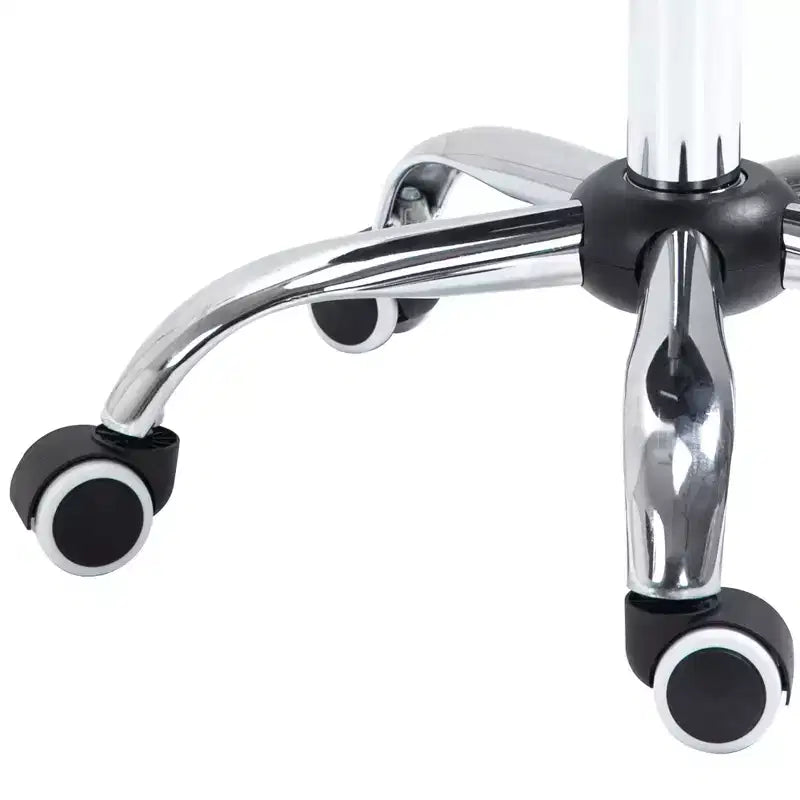 Sgabello da salone con rotelle, altezza regolabile, schienale aperto, cuscino in schiuma e 5 ruote, nero
