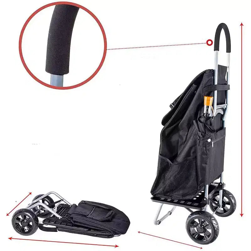 Carrello della Spesa Pieghevole con Borsa Rimovibile e Ruote, Carrello a Mano Portatile