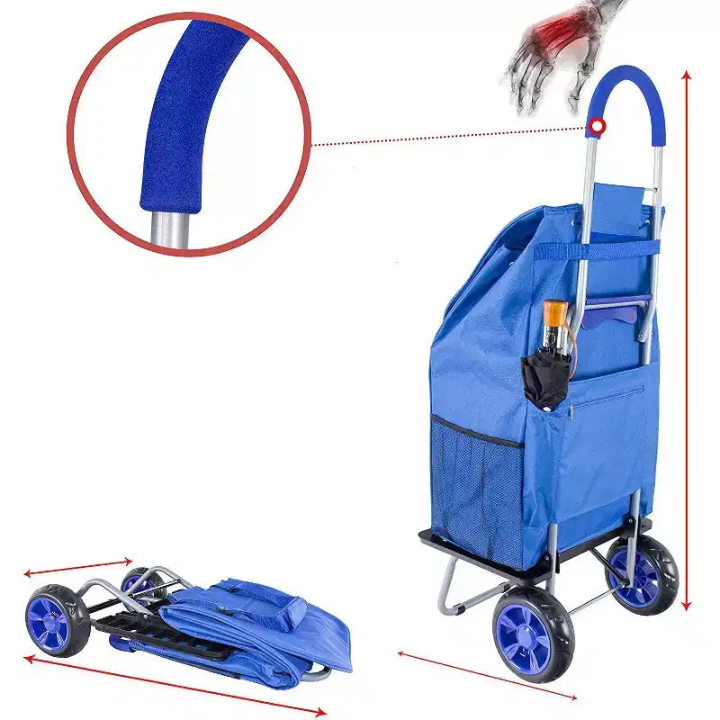 Carrello della Spesa Pieghevole con Borsa Rimovibile e Ruote, Carrello a Mano Portatile
