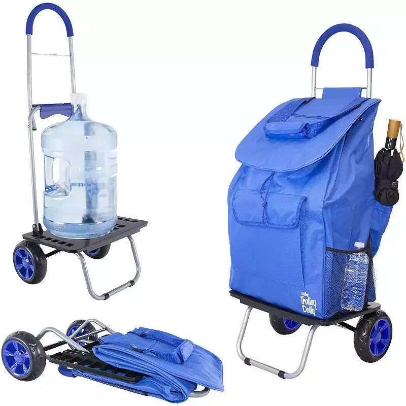 Carrello della Spesa Pieghevole con Borsa Rimovibile e Ruote, Carrello a Mano Portatile