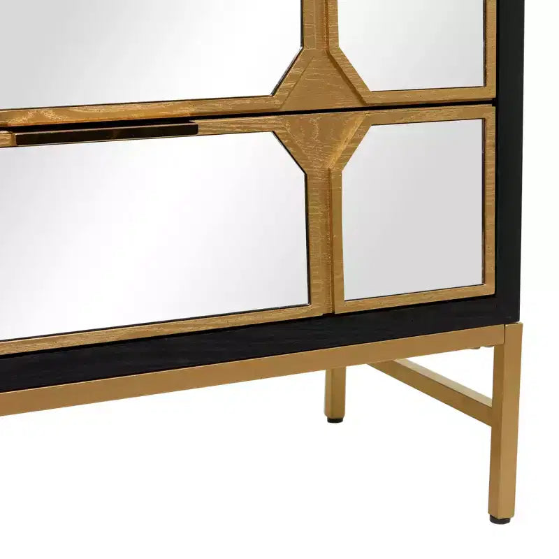 Cassettiera Glam in Legno a Specchio, Comò da Camera da Letto con Pannelli Riflettenti