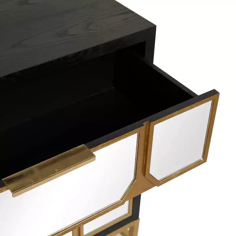 Cassettiera Glam in Legno a Specchio, Comò da Camera da Letto con Pannelli Riflettenti