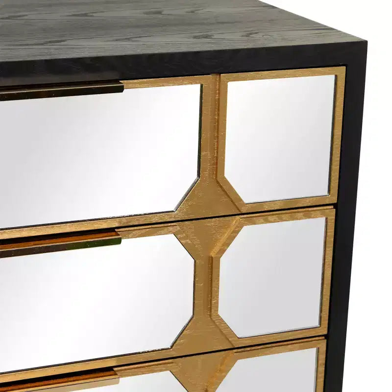 Cassettiera Glam in Legno a Specchio, Comò da Camera da Letto con Pannelli Riflettenti