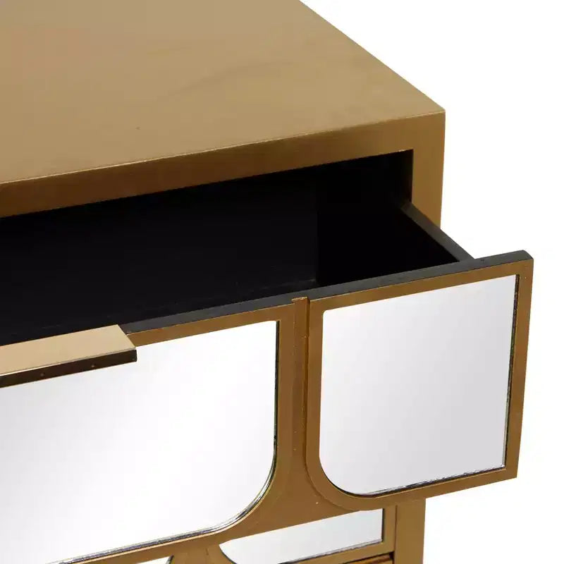 Cassettiera Glam in Legno a Specchio, Comò da Camera da Letto con Pannelli Riflettenti