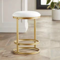 Sgabello da bar in metallo dorato da 26" con cuscino rotondo in tessuto bianco e poggiapiedi, altezza bancone