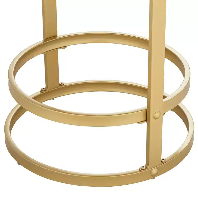 Sgabello da bar in metallo dorato da 26" con cuscino rotondo in tessuto bianco e poggiapiedi, altezza bancone