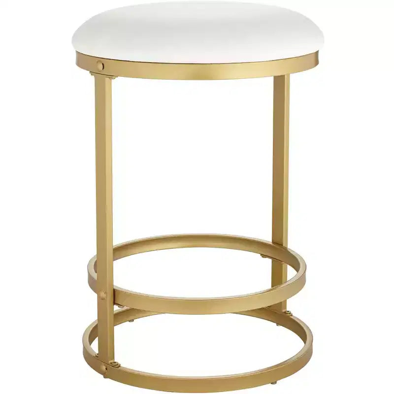 Sgabello da bar in metallo dorato da 26" con cuscino rotondo in tessuto bianco e poggiapiedi, altezza bancone