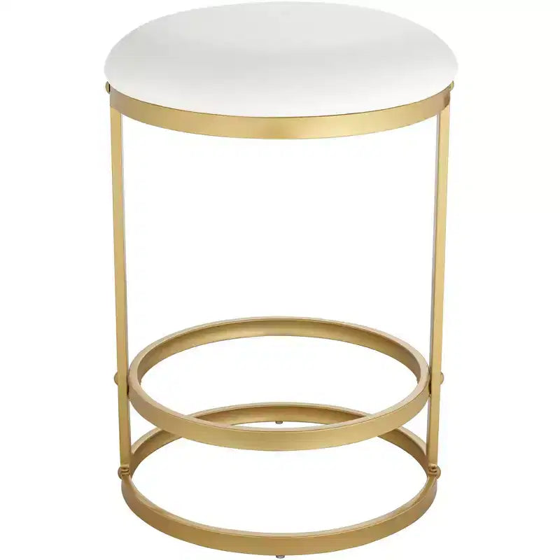 Sgabello da bar in metallo dorato da 26" con cuscino rotondo in tessuto bianco e poggiapiedi, altezza bancone