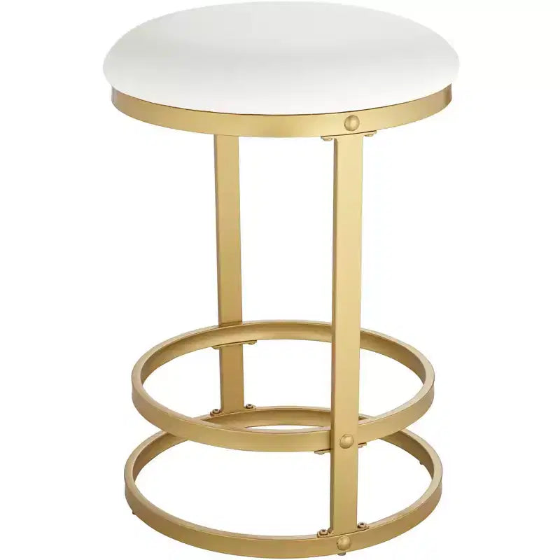 Sgabello da bar in metallo dorato da 26" con cuscino rotondo in tessuto bianco e poggiapiedi, altezza bancone