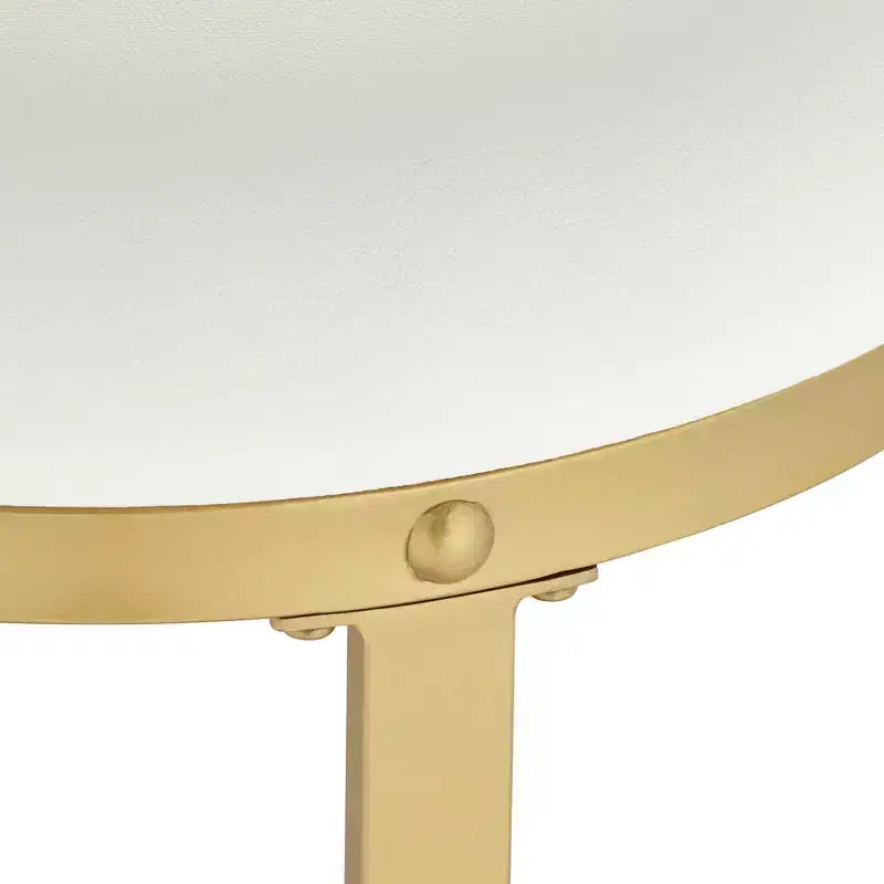 Sgabello da bar in metallo dorato da 26" con cuscino rotondo in tessuto bianco e poggiapiedi, altezza bancone